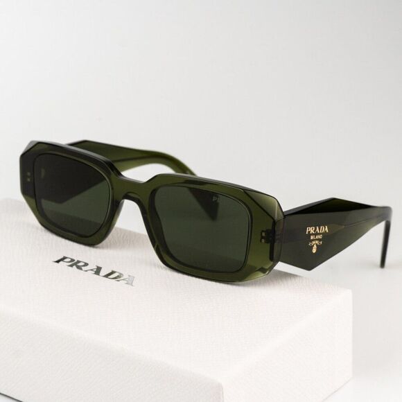NEW Prada PR17WS 19Z1I0 Transparent Bottle Green Rectangle Unisex Sunglasses - Picture 2 of 13